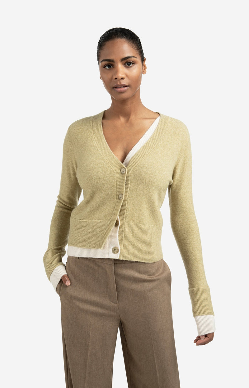 Cardigan With Contrast Details And V-Neck