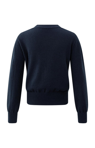 Cardigan With V-Neck And Tie Waist Inkwell Blue-Yaya-Tocca Finita