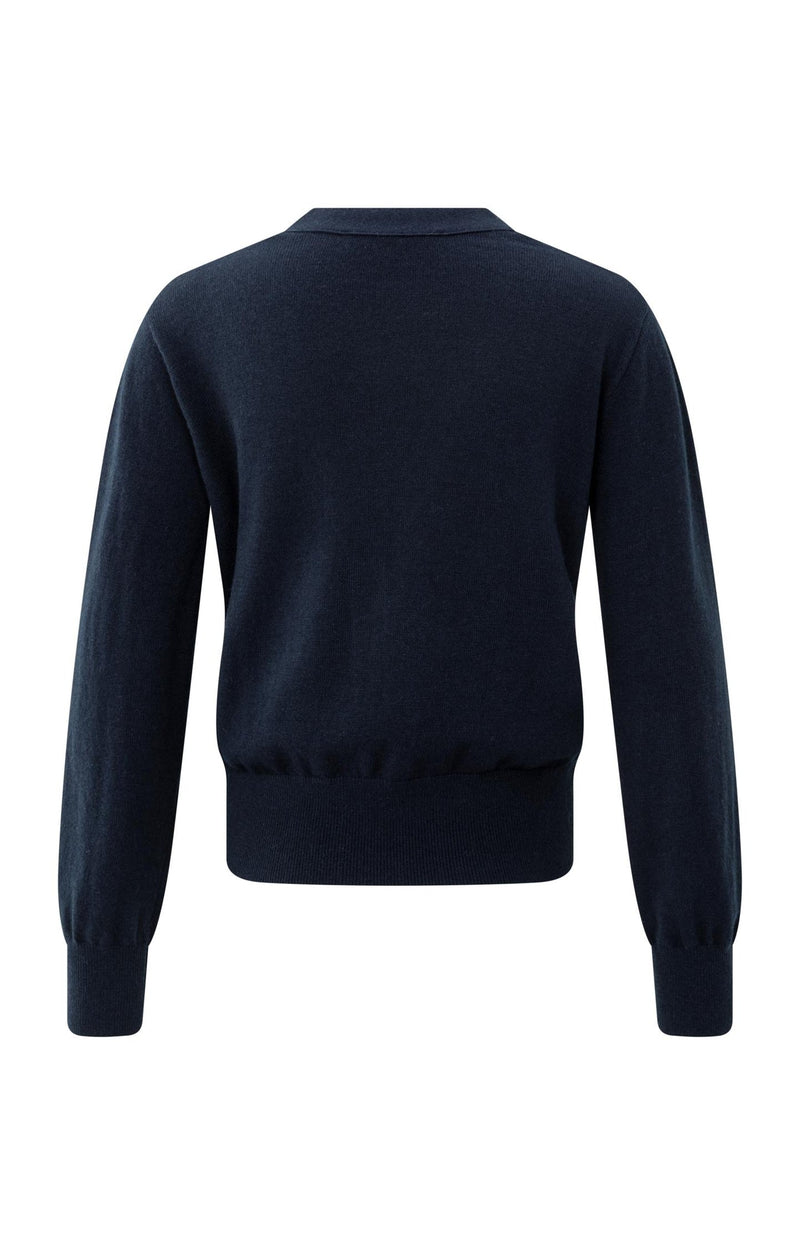 Cardigan With V-Neck And Tie Waist Inkwell Blue-Yaya-Tocca Finita