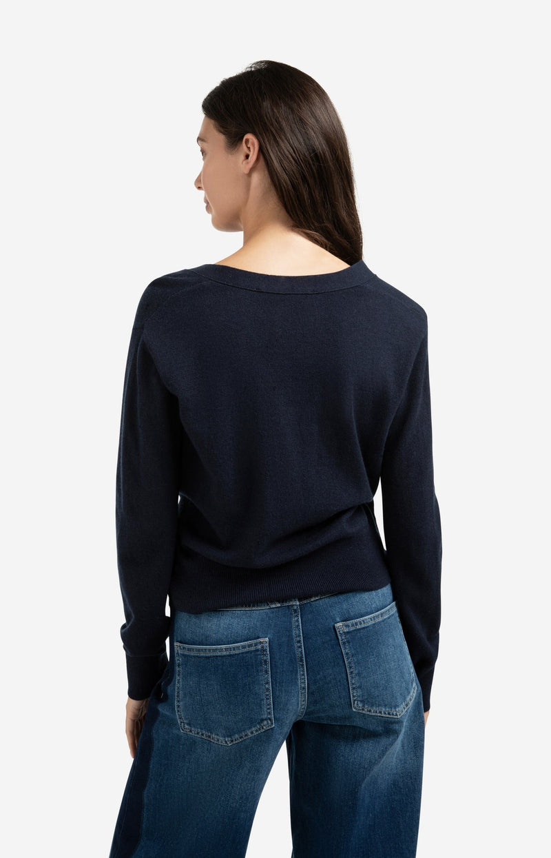 Cardigan With V-Neck And Tie Waist Inkwell Blue