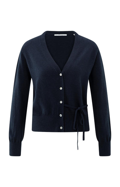 Cardigan With V-Neck And Tie Waist Inkwell Blue