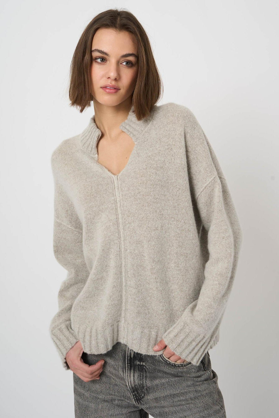 Cashmere-Wool Bouclé Sweater with Split Stand Collar Hazel-Repeat-Tocca Finita