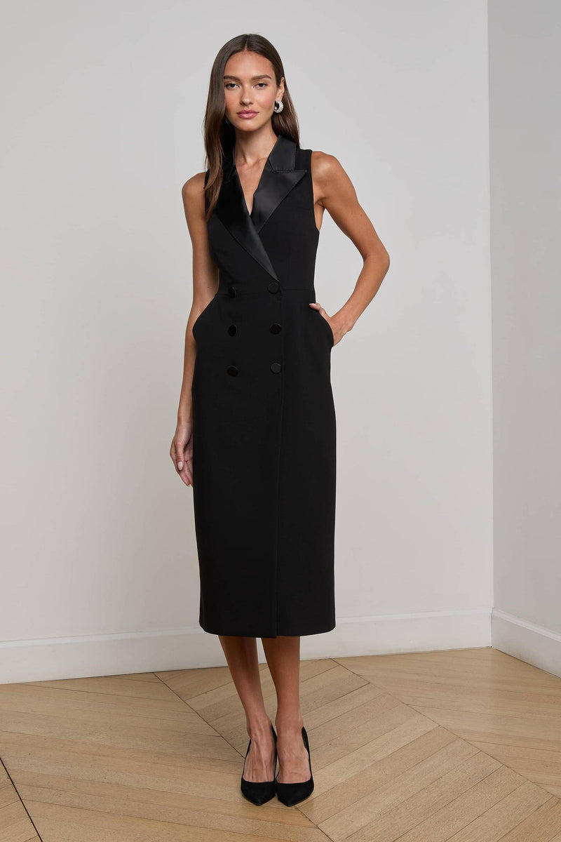 Catherine Tuxedo Midi Dress Black-L&