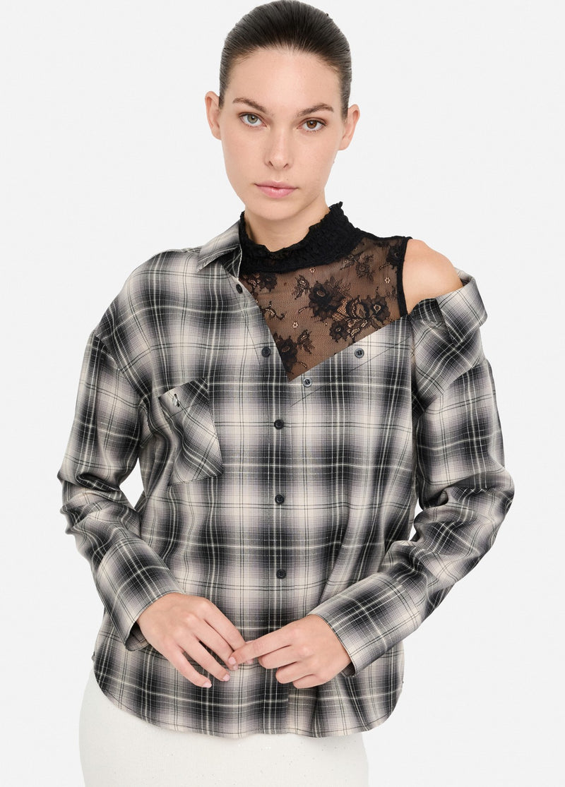 Checked Shirt With Lace Black-Liu Jo-Tocca Finita