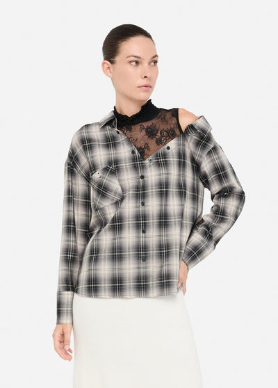 Checked Shirt With Lace Black-Liu Jo-Tocca Finita