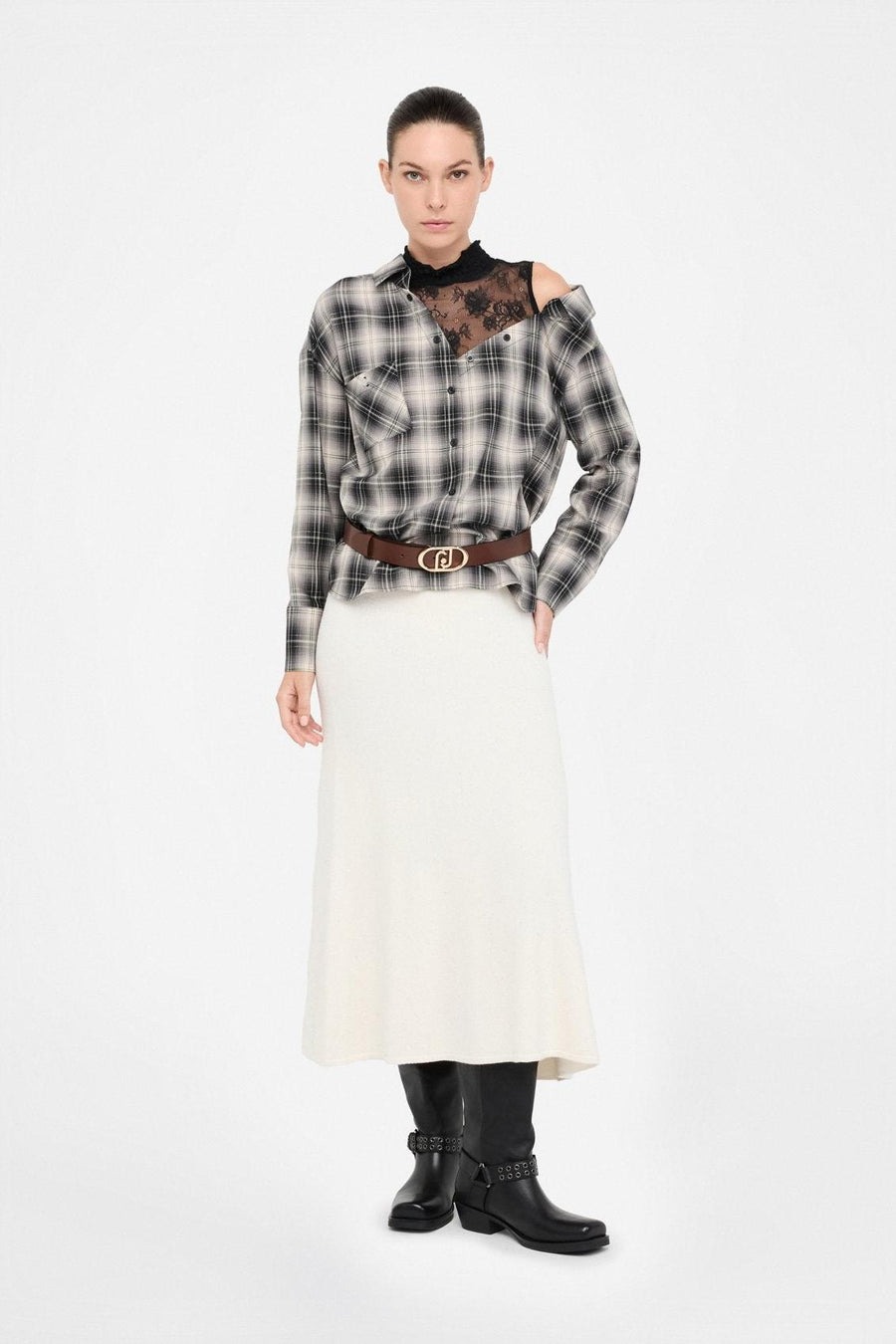Checked Shirt With Lace Black-Liu Jo-Tocca Finita