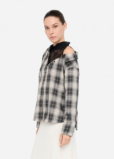 Checked Shirt With Lace Black-Liu Jo-Tocca Finita