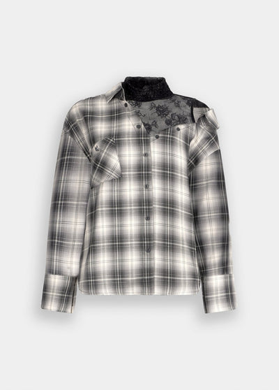 Checked Shirt With Lace Black-Liu Jo-Tocca Finita