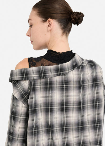 Checked Shirt With Lace Black-Liu Jo White-Tocca Finita
