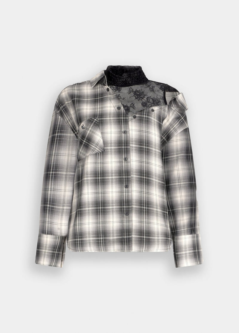 Checked Shirt With Lace Black-Liu Jo White-Tocca Finita