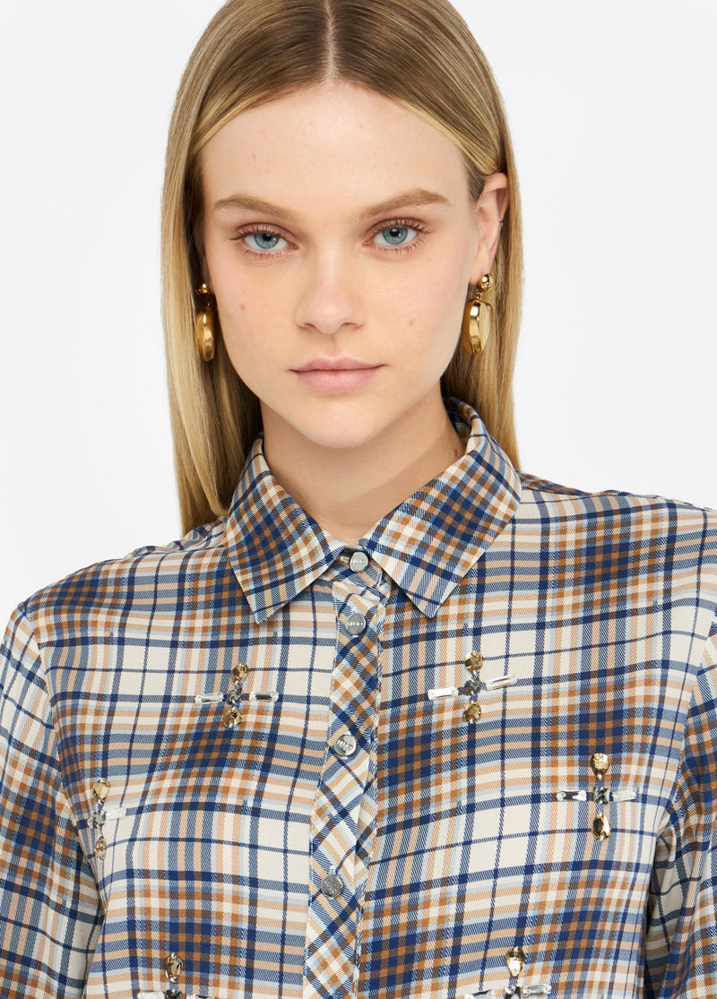 Chequered Shirt With Rhinestones-Liu Jo-Tocca Finita