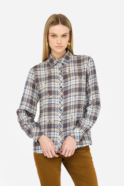 Chequered Shirt With Rhinestones-Liu Jo-Tocca Finita