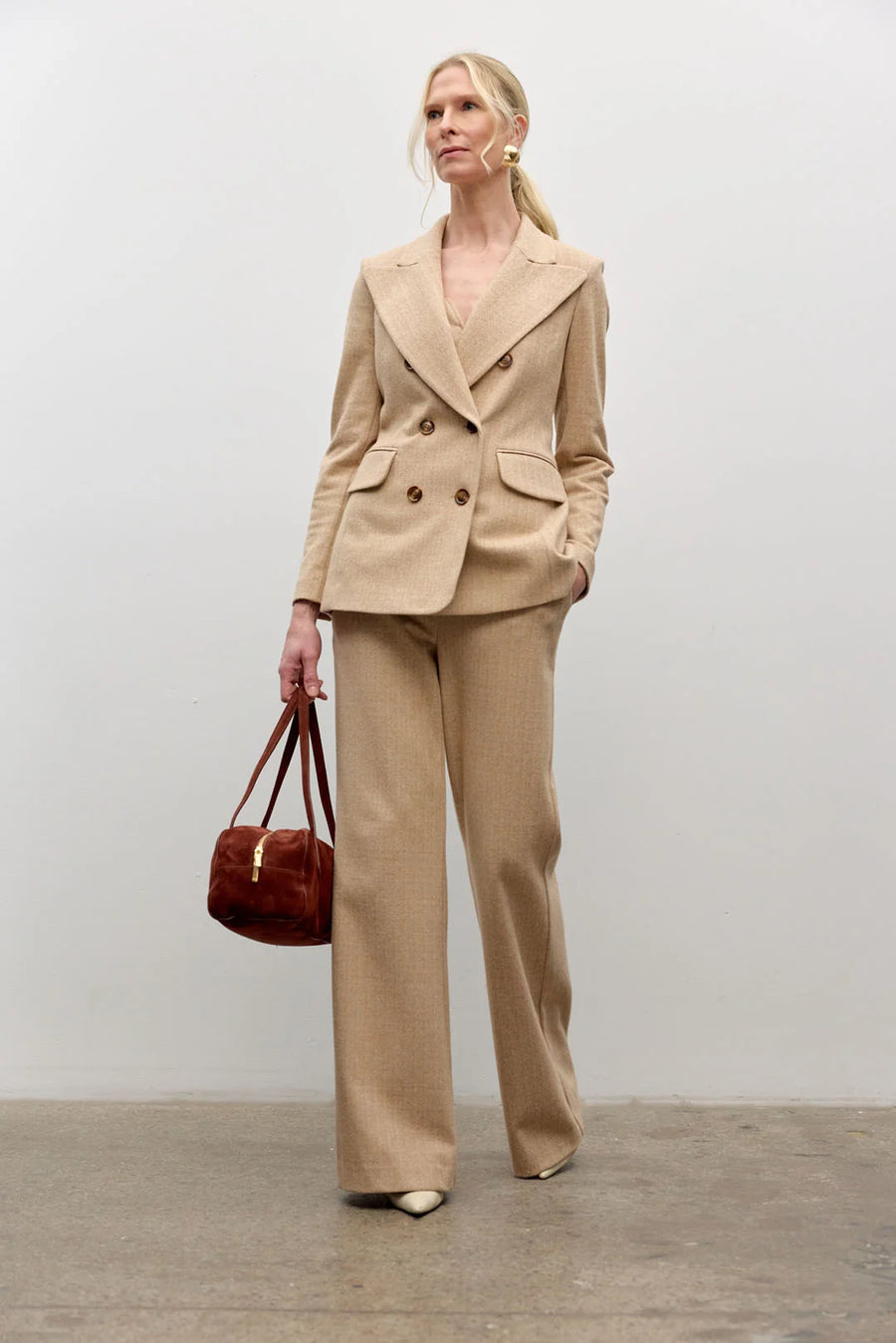 Chevron Knit Double Breasted Jacket Beige-Iris Setlakwe-Tocca Finita