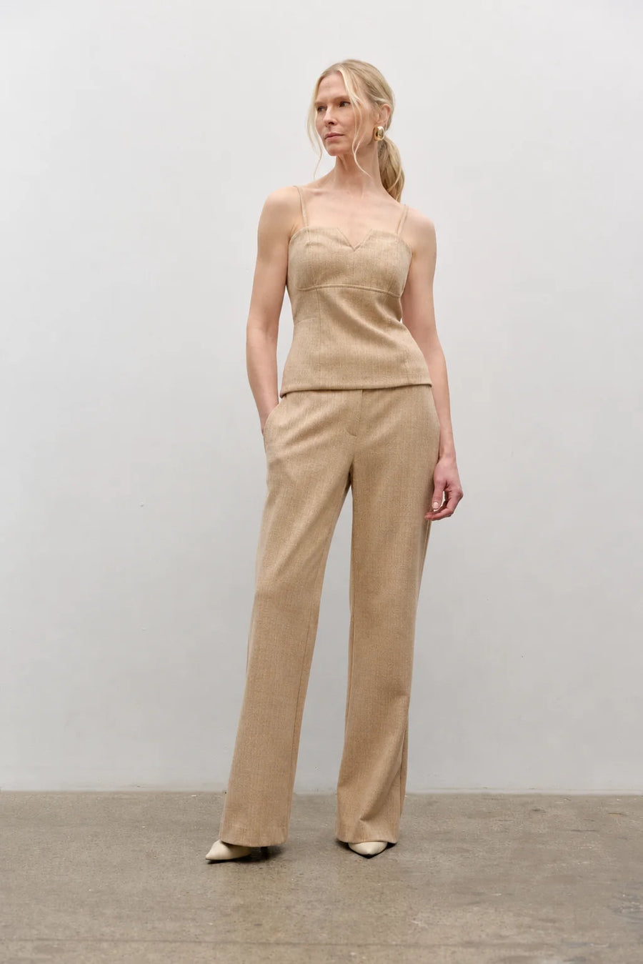 Chevron Knit Pull-On Pants Beige-Iris Setlakwe-Tocca Finita