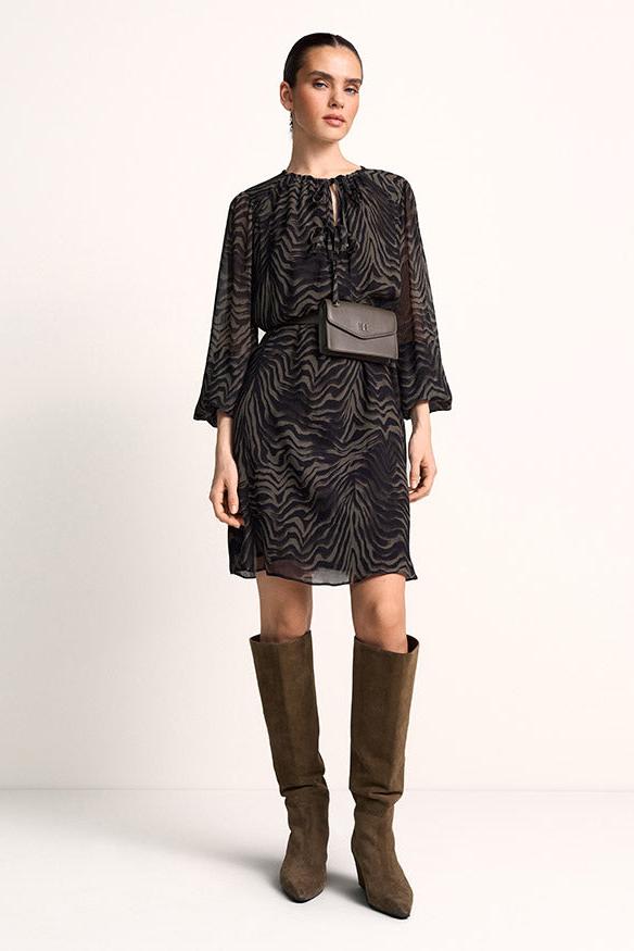 Chiffon Dress With Zebra Print Ash Patterned-Riani-Tocca Finita