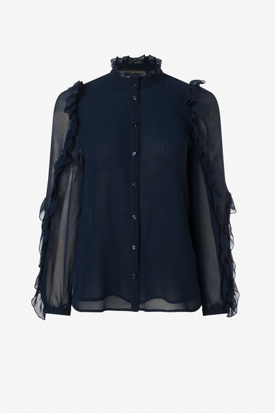 Chiffon Ruffle Blouse Navy-Iris Setlakwe-Tocca Finita