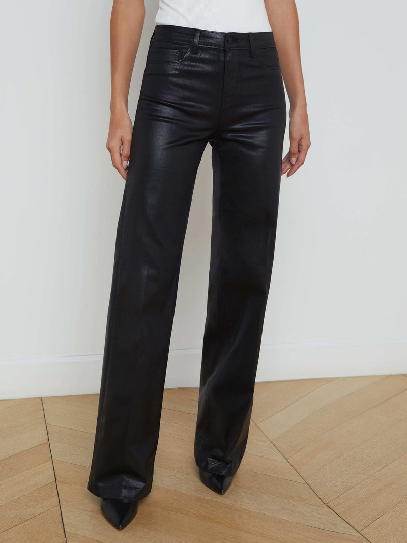 Clayton Coated Wide-Leg Jean Black-L&
