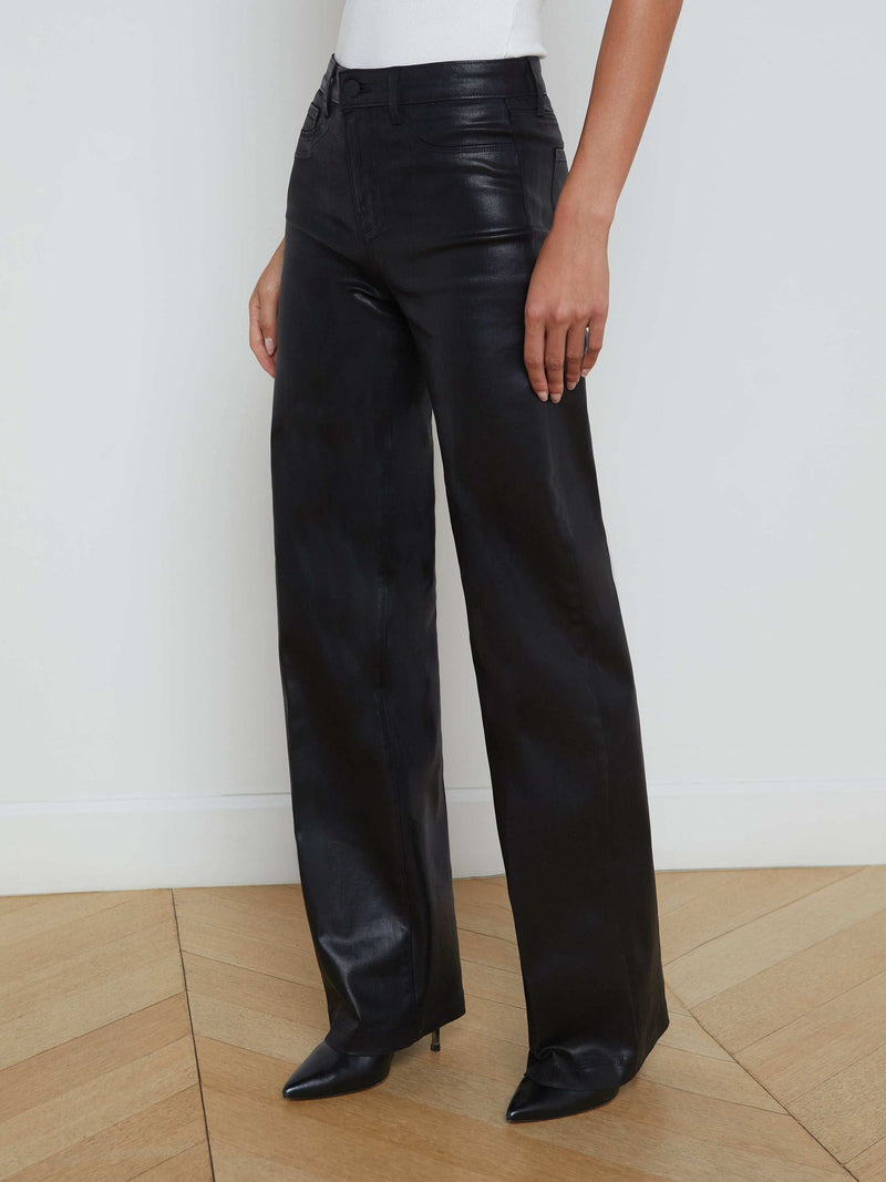Clayton Coated Wide-Leg Jean Black-L&