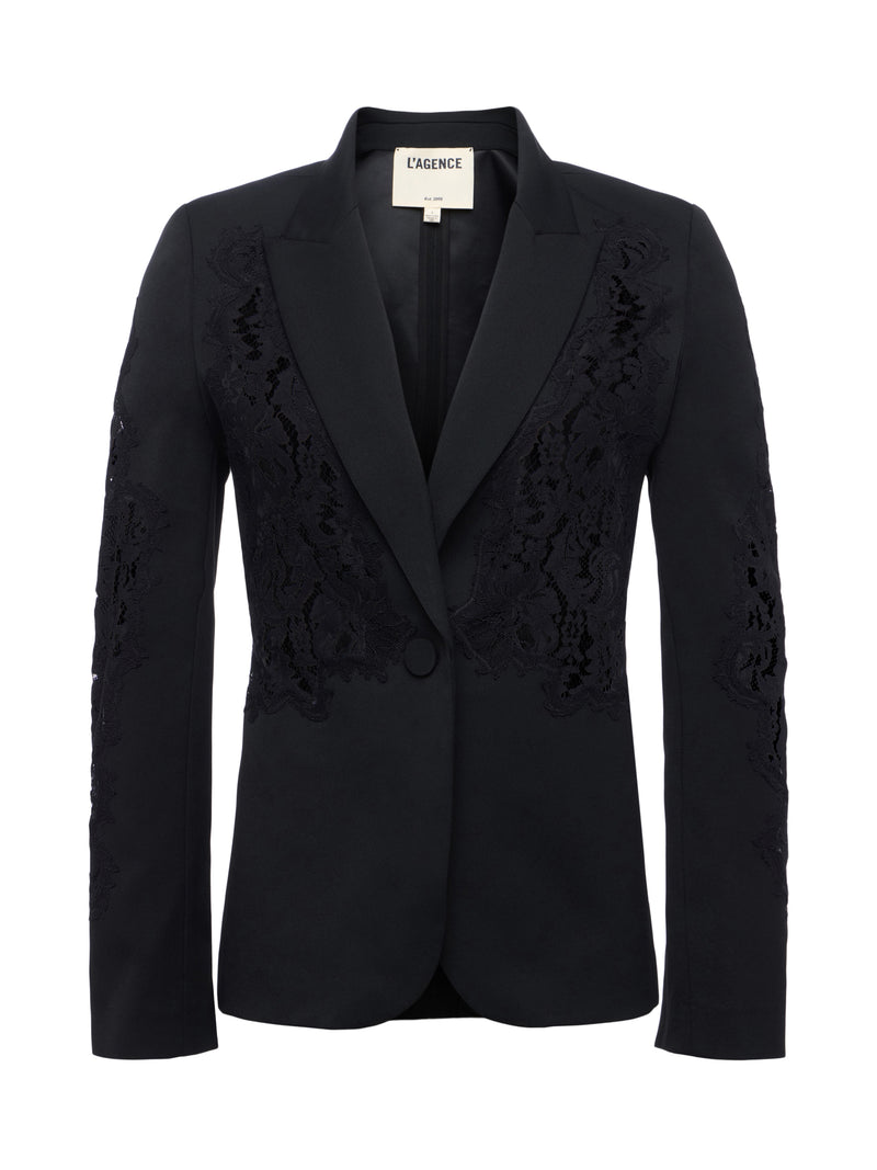 Clementine Lace Aplique Blazer in Black-L&