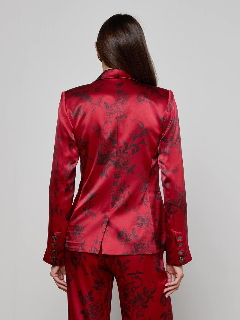 Colin Silk Blazer Burgundy Painterly Floral-L&