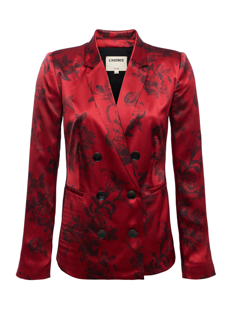 Colin Silk Blazer Burgundy Painterly Floral-L&