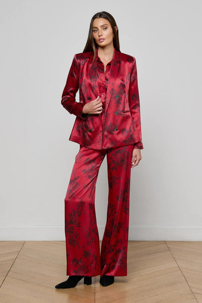 Colin Silk Blazer Burgundy Painterly Floral-L'Agence-Tocca Finita