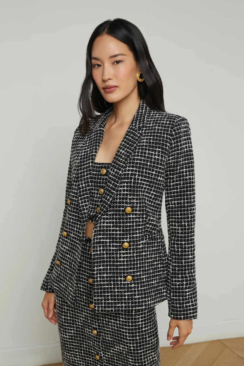Colin Tweed Blazer in Black/ Ecru-L&