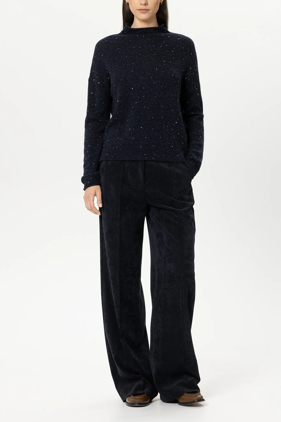 Corduroy Wide-Leg Pants Winter Navy-Luisa Cerano-Tocca Finita