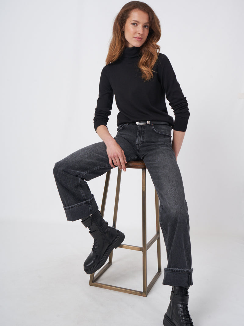 Cotton Blend Fine Knit Turtleneck Sweater-Repeat-Tocca Finita
