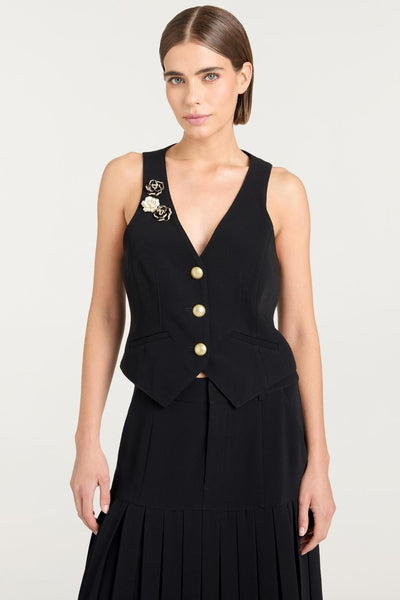 Crepe Bane Vest in Black-Cinq A Sept-Tocca Finita