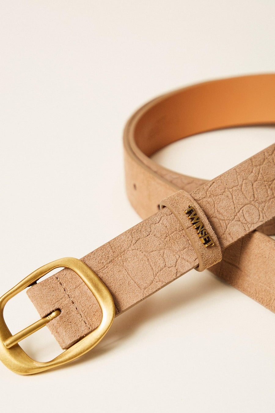 Crocodile Print Suede Belt Nougat Croc Print-TWINSET-Tocca Finita