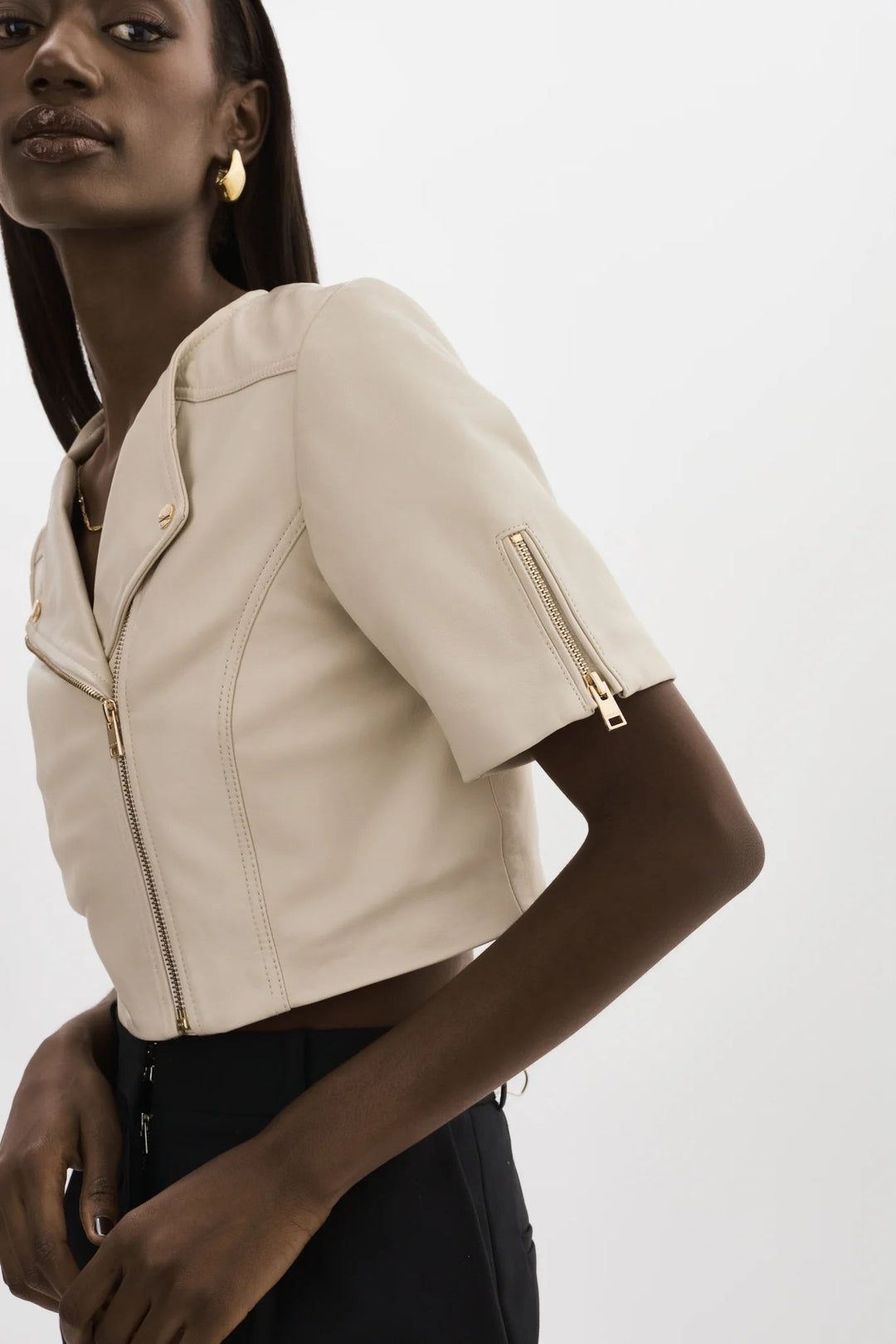 Lamarque cropped leather jacket hotsell