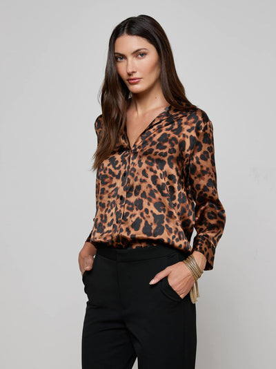 Dani Silk Blouse Brown Multi Amur Leopard-L'Agence-Tocca Finita