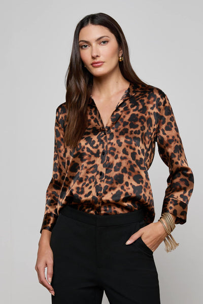 Dani Silk Blouse Brown Multi Amur Leopard-L'Agence-Tocca Finita