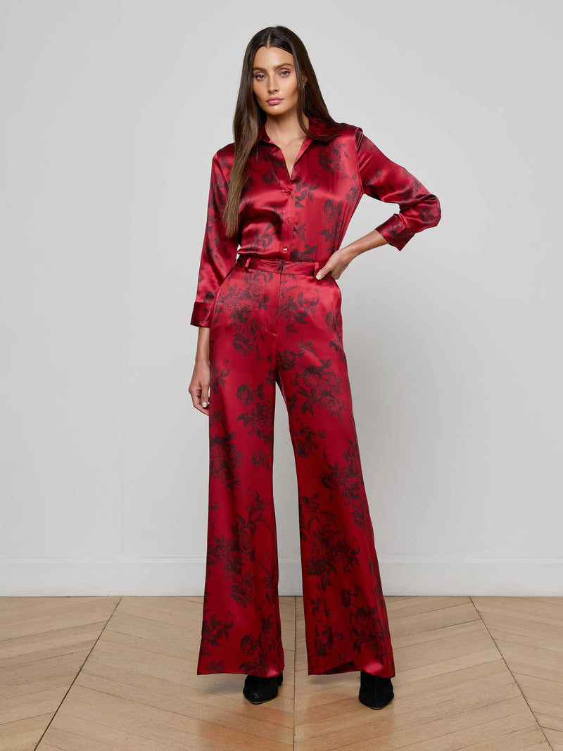 Dani Silk Blouse Burgundy Painterly Floral-L&