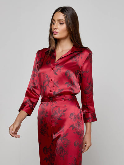 Dani Silk Blouse Burgundy Painterly Floral-L'Agence-Tocca Finita