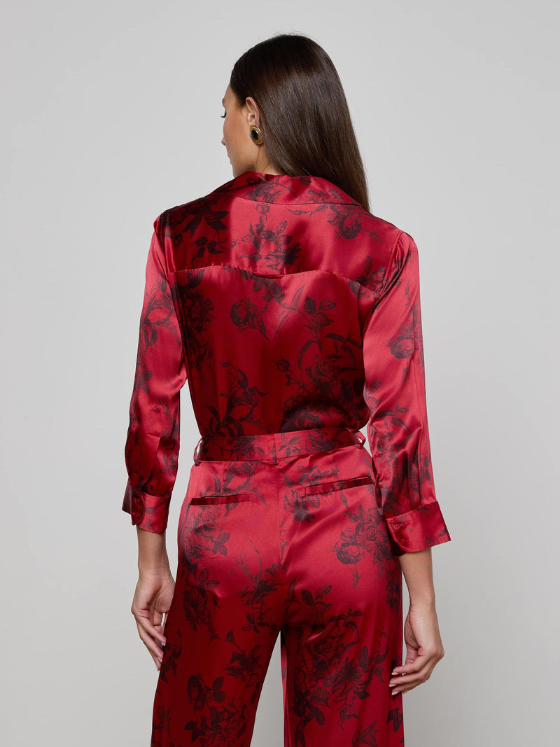 Dani Silk Blouse Burgundy Painterly Floral-L&