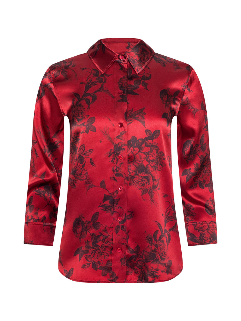 Dani Silk Blouse Burgundy Painterly Floral-L&