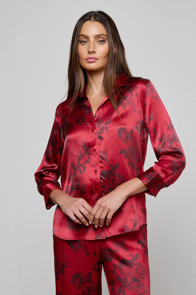 Dani Silk Blouse Burgundy Painterly Floral-L'Agence-Tocca Finita
