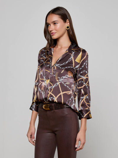 Dani Silk Blouse Coffee Bean Multi Mix Western Chain-L'Agence-Tocca Finita