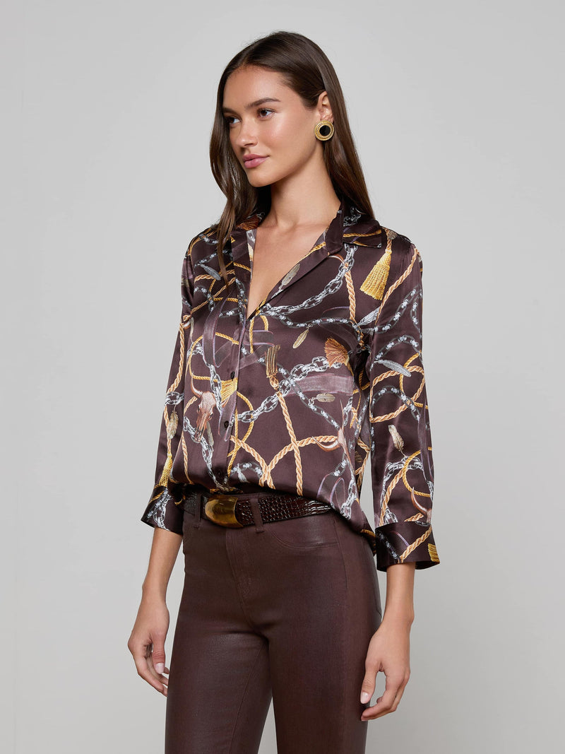 Dani Silk Blouse Coffee Bean Multi Mix Western Chain-L&
