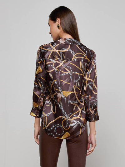Dani Silk Blouse Coffee Bean Multi Mix Western Chain-L'Agence-Tocca Finita