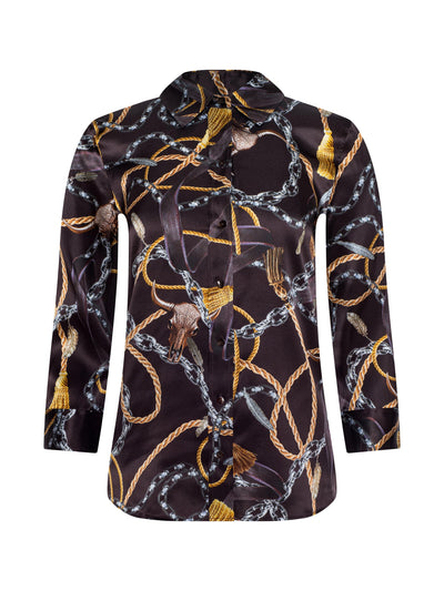 Dani Silk Blouse Coffee Bean Multi Mix Western Chain-L'Agence-Tocca Finita