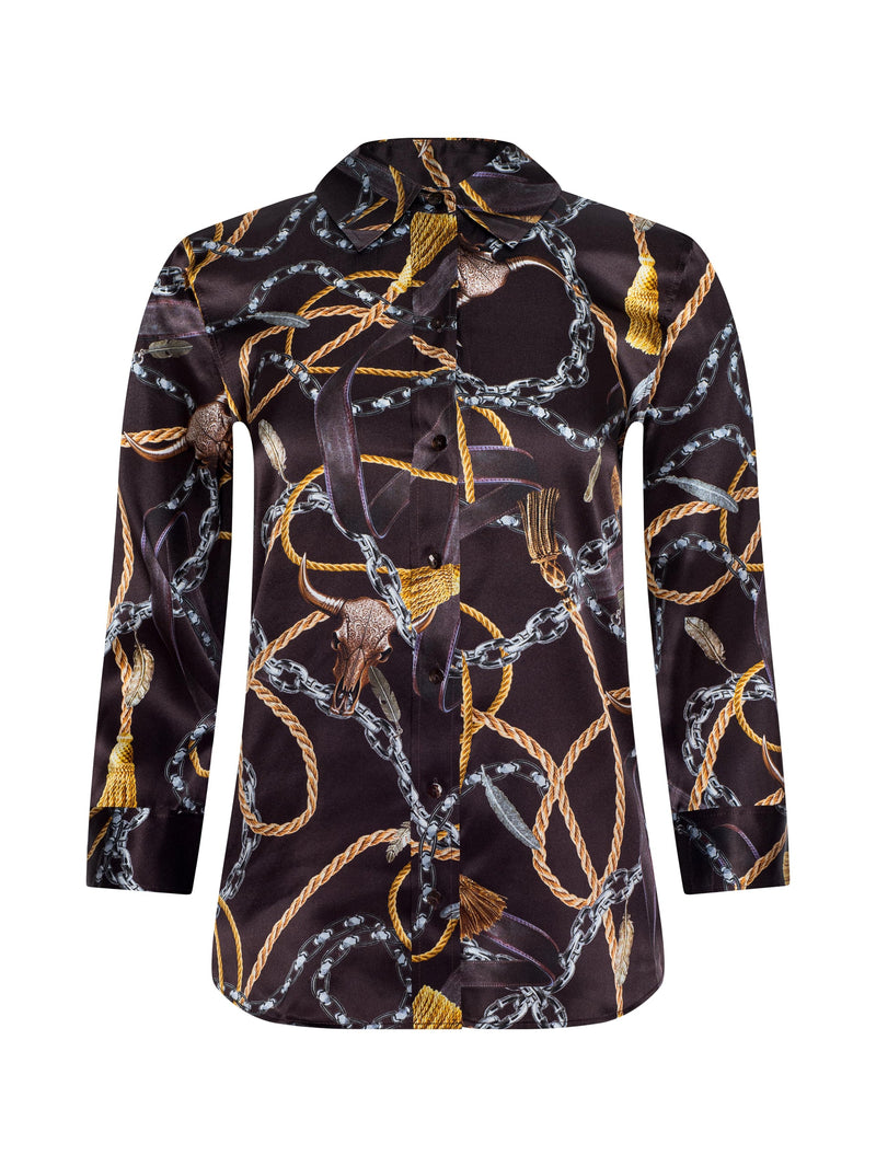 Dani Silk Blouse Coffee Bean Multi Mix Western Chain-L&