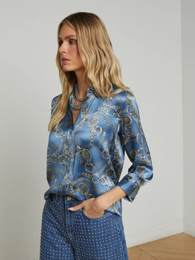 Dani Silk Blouse in Good Luck Chain Blouse-L'Agence-Tocca Finita