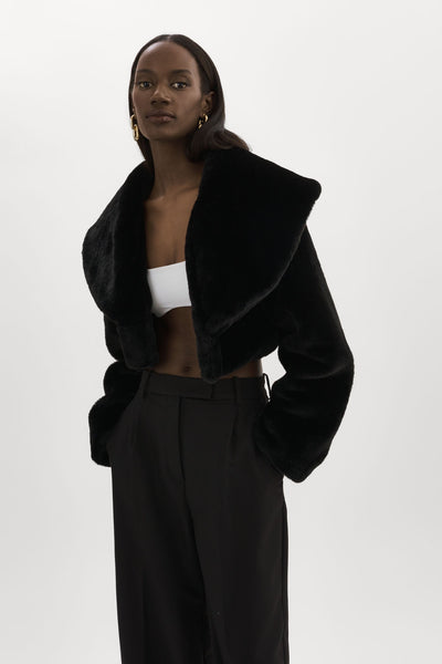 Danika Faux Fur Crop Jacket Black-LAMARQUE-Tocca Finita