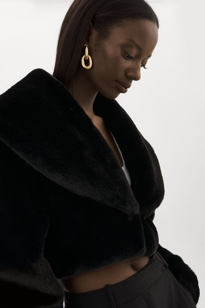 Danika Faux Fur Crop Jacket Black-LAMARQUE-Tocca Finita