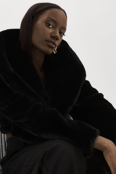 Danika Faux Fur Crop Jacket Black-LAMARQUE-Tocca Finita