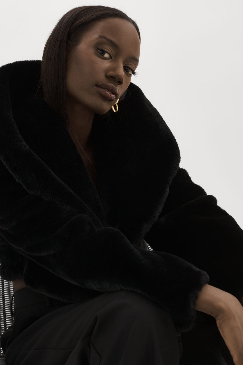 Danika Faux Fur Crop Jacket Black-LAMARQUE-Tocca Finita