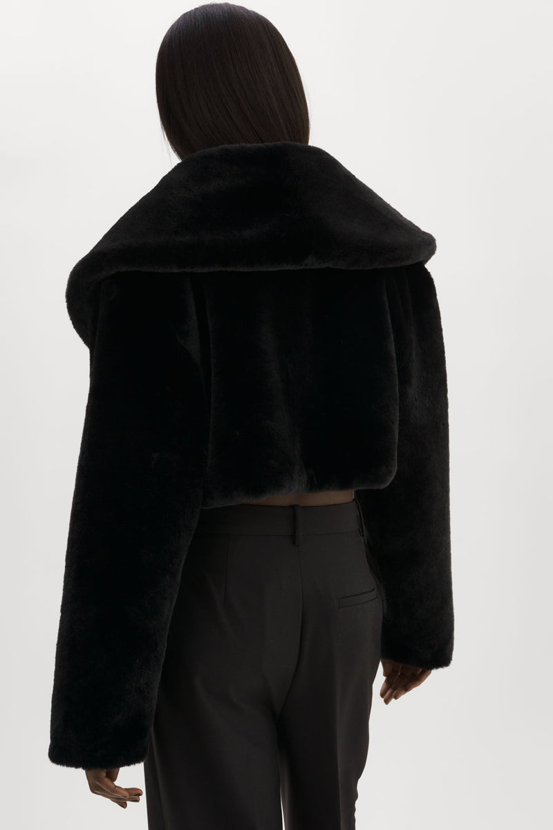Danika Faux Fur Crop Jacket Black-LAMARQUE-Tocca Finita